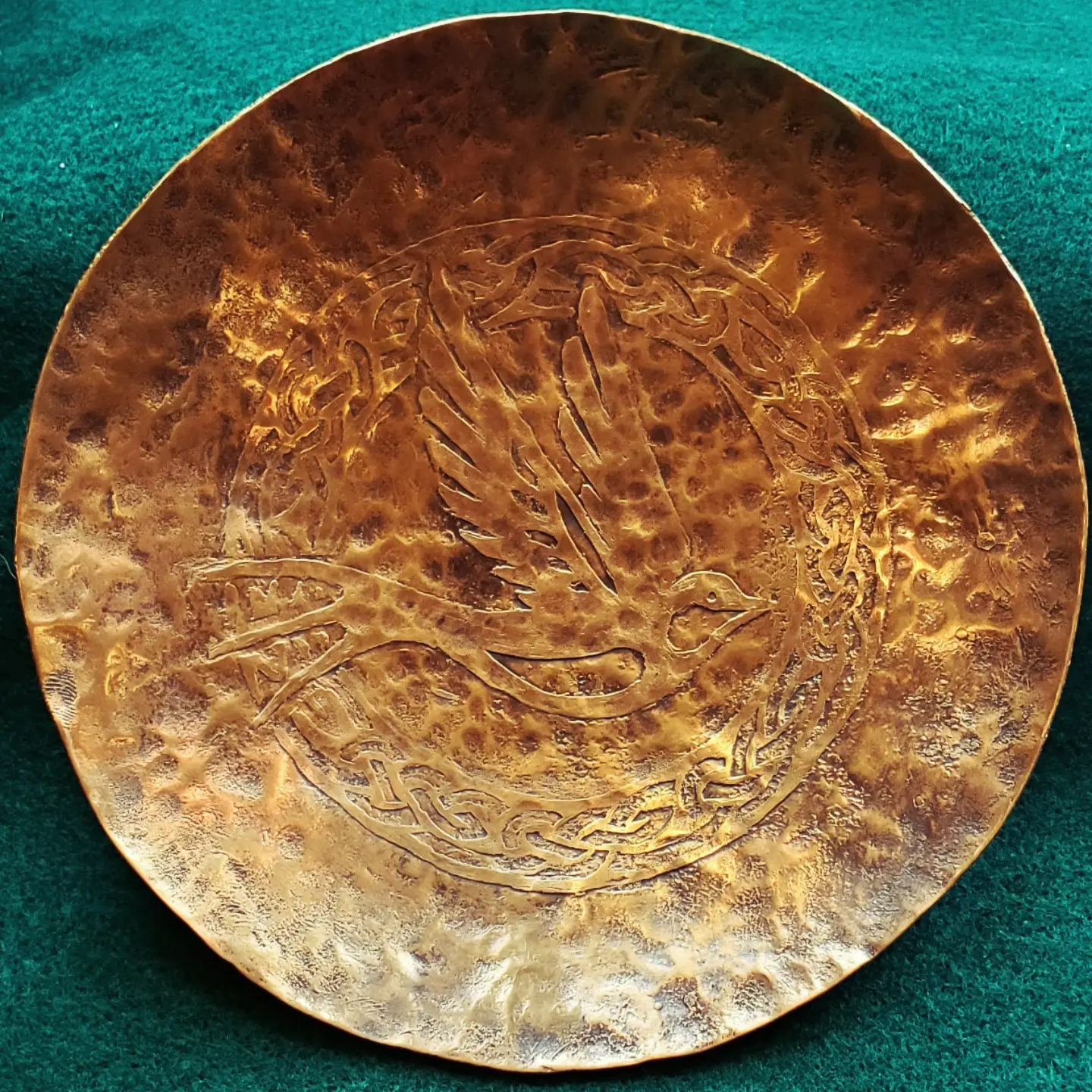 Hand-hammered Celtic swallow design offering dish by BorboroForge