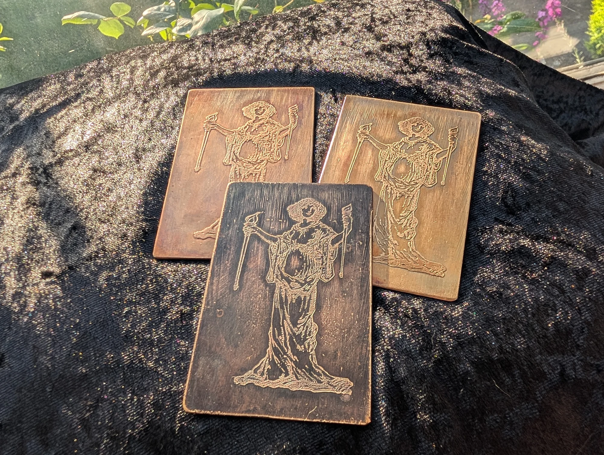 Etched copper plates depicting Hekate bearing her sacred torches