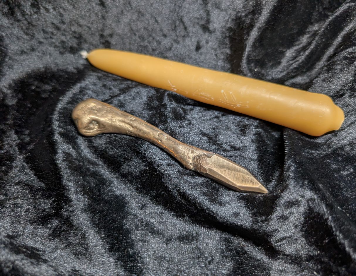 Bronze bone candle scribe ritual tool - cast metal implement by BorboroForge