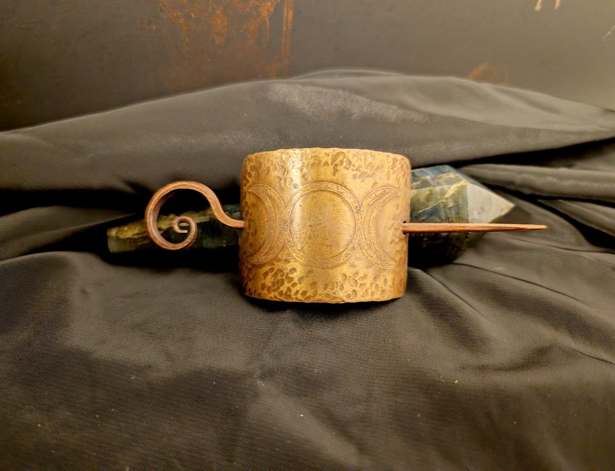 Copper triple moon hair cuff - hammered metal lunar phase jewelry by BorboroForge