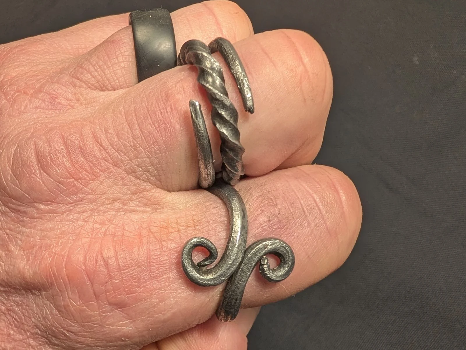 Forged steel rings - handforged metal jewelry with spiral patterns by BorboroForge